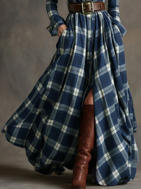 Fiona ❘ Vestido largo de cuadros con cinturón